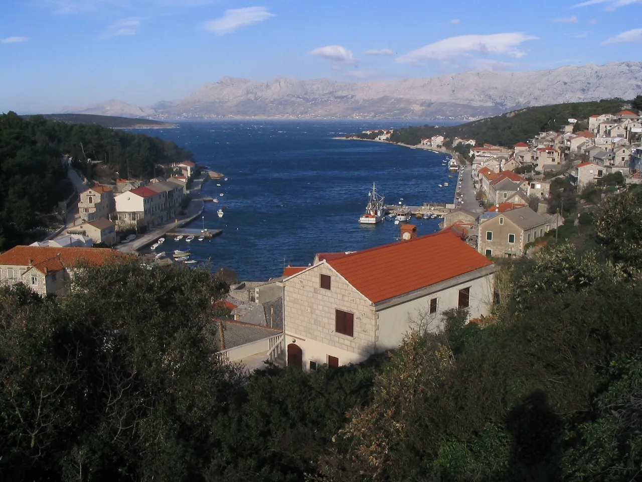 View over Povlja and the channel to the mainland